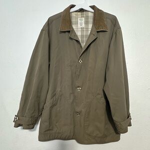 Old Navy chore jacket Olive Coat with Corduroy Collar plaid interior